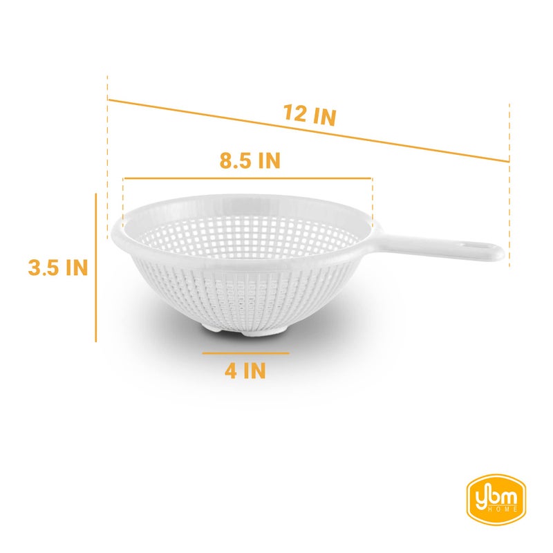 YBM Home 8.5 Inch Deep Plastic Strainer Colander with Long Handle â€“ Made of Food Safe BPA-Free Plastic - Durable and Dishwasher Safe - Use for Pasta, Noodles, Spaghetti, Vegetables and More (1, White) - Image 2